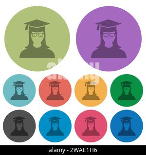 Graduate female avatar darker flat icons on color round background Stock Vector