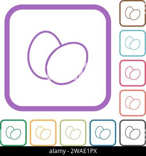 Two eggs outline simple icons in color rounded square frames on white background Stock Vector