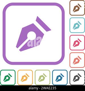 Nib solid simple icons in color rounded square frames on white background Stock Vector