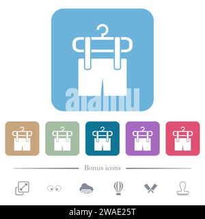Shorts on the clothes dryer white flat icons on color rounded square backgrounds. 6 bonus icons included Stock Vector
