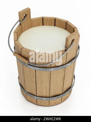 Milk bucket isolated on white background. 3D illustration. Stock Photo