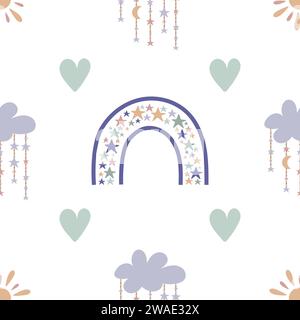 Boho baby rainbow seamless pattern. Boho color rainbow background for your project Stock Vector
