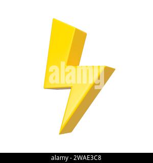 Yellow flash bolt icon. Lightning or thunder isolated. Symbol of energy, danger and power 3d rendering. Stock Photo