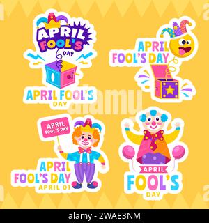 April Fools Day Label Flat Cartoon Hand Drawn Templates Background Illustration Stock Vector