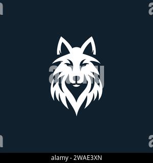 Majestic White Wolf Silhouette Emblem on Deep Blue Background Depicting Strength and Wilderness Stock Vector