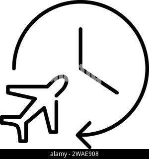 Flight duration. Airplane and clock. Pixel perfect icon Stock Vector