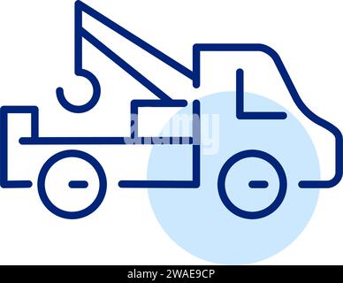 Tow away truck. Rental car roadside assistance service. Pixel perfect, editable stroke Stock Vector