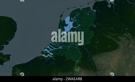 Netherlands highlighted on a Colored elevation map with lakes and ...