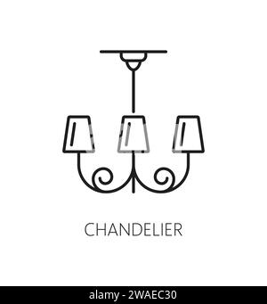 Chandelier lamp outline icon features a decorative hanging light fixture with multiple arms and light bulbs. Isolated vector linear sign of home decorative element, associated with elegance and luxury Stock Vector