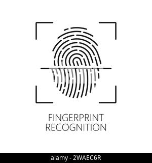 Fingerprint recognition, biometric identification and verification icon. Isolated vector linear sign featuring intricate ridges and loops, symbolizing secure authentication for enhanced digital access Stock Vector