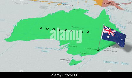 Australia, Canberra - national flag pinned on political map - 3D illustration Stock Photo
