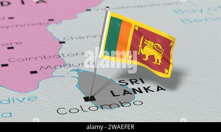 Sri Lanka, Colombo - national flag pinned on political map - 3D illustration Stock Photo