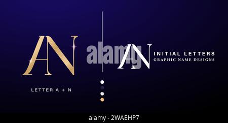 vector illustration initial AN Alphabet letters logos design with gold and black for company and business, branding ads campaigns, letterpress Stock Vector