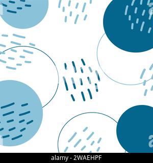 Abstract circular elements hand drawn and strokes in trendy monochrome blue. Concept for backdrops. Isolate. EPS. Vector design for Blue Monday greeting or web, poster, banner and other different uses Stock Vector