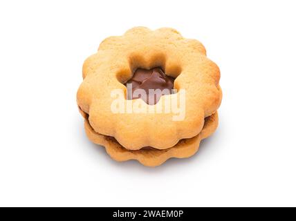 Christmas Linzer cookie Austrian or German biscuit with shortcrust pastry and jam filling isolated on white background Stock Photo