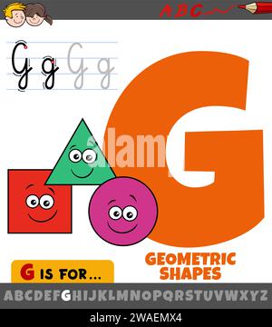 Educational cartoon illustration of letter G from alphabet with basic geometric shapes Stock Vector