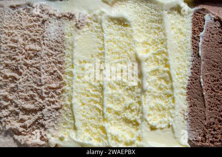 Nut, vanilla and chocolate ice cream in one bowl Stock Photo
