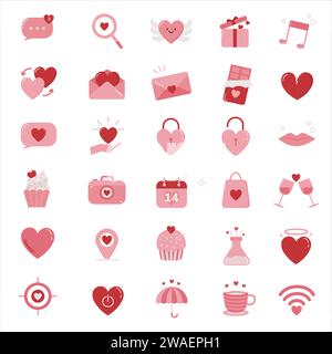 Valentine icon set. Happy valentine day related icon in white background. vector illustration. Stock Vector