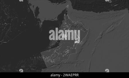 Oman highlighted on a Bilevel elevation map with lakes and rivers map ...