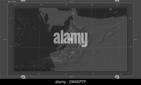 Oman outlined on a Bilevel elevation map with lakes and rivers Stock ...