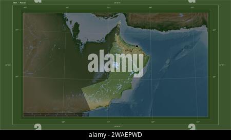 Oman highlighted on a Colored elevation map with lakes and rivers map ...