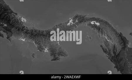 Panama highlighted on a Grayscale elevation map with lakes and rivers Stock Photo