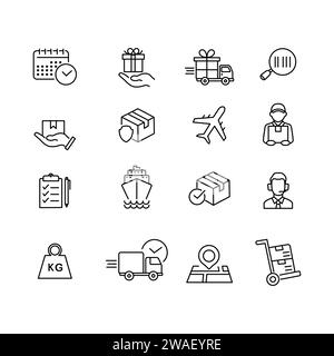 Simple Set of Moving Service Related Vector Line Icons. Contains such Icons as Office Move, Vehicle Cargo Stats, Loaders and more. Stock Vector