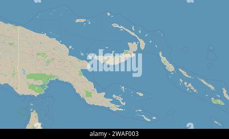 Papua New Guinea outlined on a topographic, OSM standard style map Stock Photo