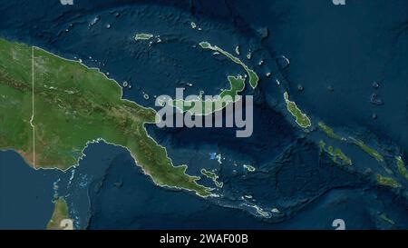 Papua New Guinea outlined on a high resolution satellite map Stock Photo