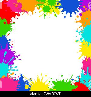 Bright colorful banner. Horizontal banner with colorful paint spots and splashes. Colorful blots, multicolored splash spray paints. Frame background Stock Vector