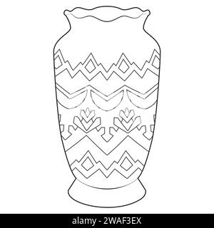 Outline vase, vector linear. Vase pottery, ancient pot greek illustration. Black and white. Art therapy Coloring page. Vector illustration Stock Vector