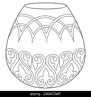 Outline vase, vector linear. Vase pottery, ancient pot greek illustration. Black and white. Art therapy Coloring page. Vector illustration Stock Vector