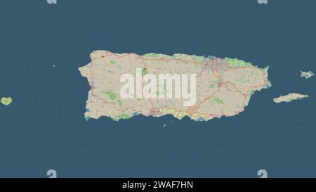 Puerto Rico - USA highlighted on a topographic, OSM Germany style map Stock Photo