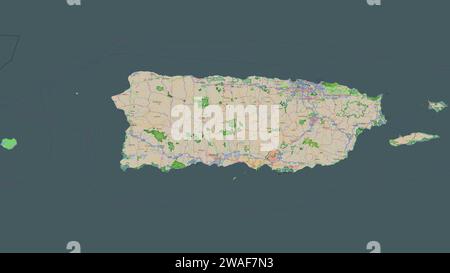 Puerto Rico - USA highlighted on a topographic, OSM France style map Stock Photo