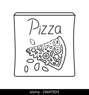 Hand drawn packaged frozen pizza color element. Cartoon Ultra processed food (upf). Isolated vector illustration. Stock Vector