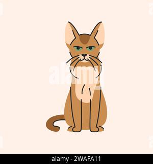 Abyssinian cat sitting color element. Cartoon cute animal. Hand draw vector illustration isolated. Stock Vector