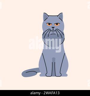 British shorthair cat sitting color element. Cartoon cute animal. Hand draw vector illustration isolated. Stock Vector