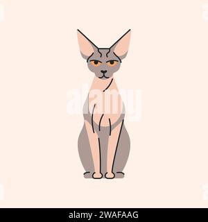 Sphynx cat sitting color element. Cartoon cute animal. Hand draw vector illustration isolated. Stock Vector