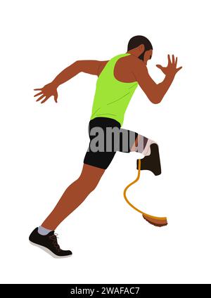 Young sports man with disability running vector. Stock Vector