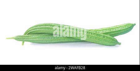 Two fresh green sponge gourd fruits are isolated on white background with clipping path. Stock Photo