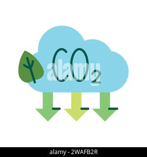 Carbon dioxide gas emission reduction color flat icon. Eco friendly. Zero carbon footprint Stock Vector