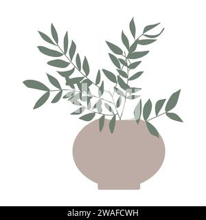 Urban pottery plant, Boho style plant. Pastel color Vector Floral illustration isolated on white. Hand drawn Flat or Cartoon Botany design element for Stock Vector