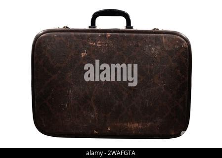 Old shabby suitcase on a white background. Retro suitcase isolate Stock Photo