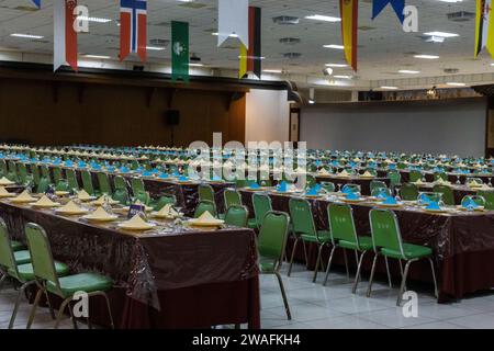 Kaohsiung, Taiwan - October 06, 2023 : Fo Guang Shan Temple Dining Area with Many Chairs set for World Conference Stock Photo