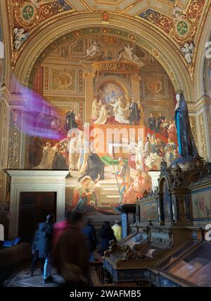 Paintings, celebrating the papal declaration of the Immaculate Conception of Mary, in the room of that name, Vatican museum, Vatican city, Rome, Italy Stock Photo
