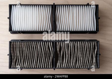 New and used air filter. Clean and dirty air filter. Stock Photo