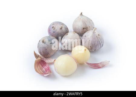 Thailand Organic Garlic Tone healthy food ingredient rustic White background Stock Photo