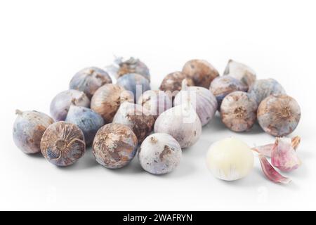 Thailand Organic Garlic Tone healthy food ingredient rustic White background Stock Photo