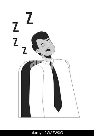 Sleeping employee male indian black and white 2D line cartoon character Stock Vector