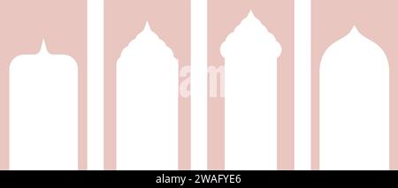 Aesthetic Silhouette Oriental and Modern Boho Design Elements in Islamic Style Borders and Frames. Windows and Arches Illustrations Add a Touch of Ele Stock Vector